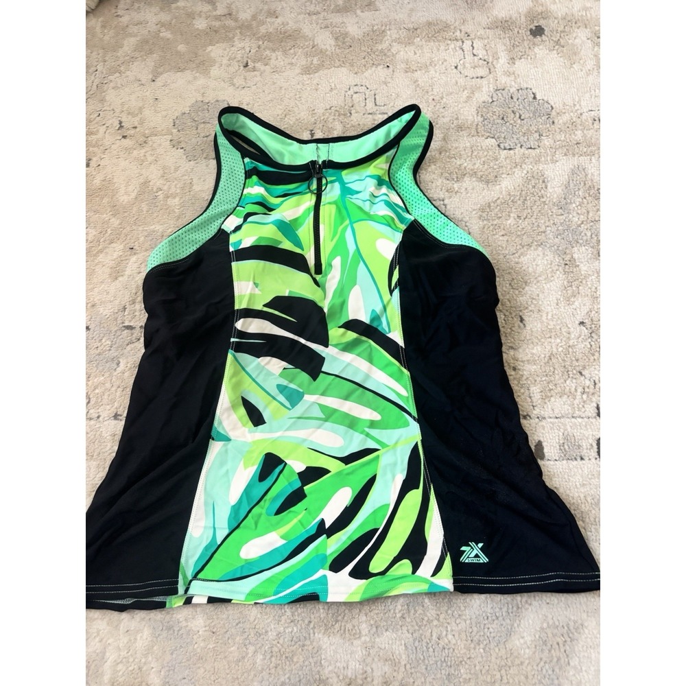 ZeroXposur Ladies Scuba Tankini Swim Top Size L (12) Green 1/4 Zip